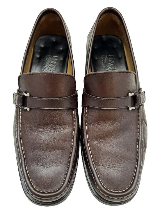 $1090 Salvatore Ferragamo Mens Silver Gancini Bit Leather Shoes Loafers 8.5 E main image 11